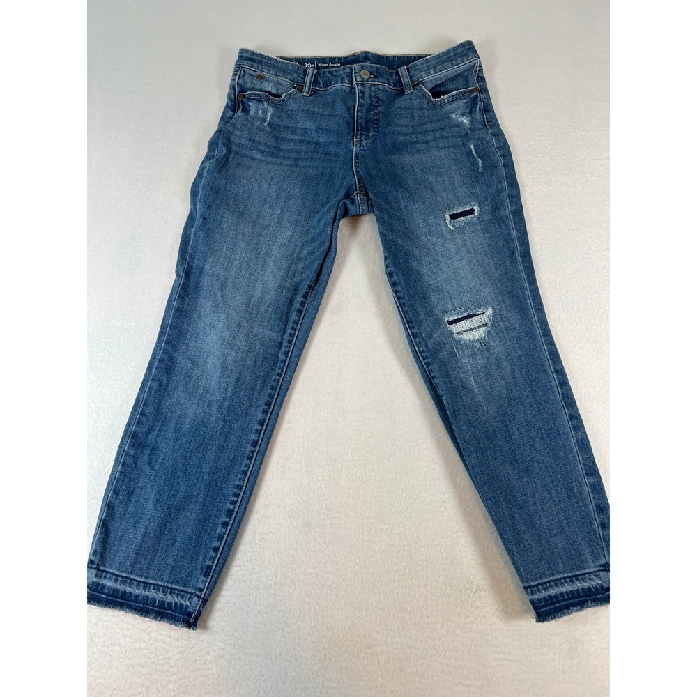 Talbots Slim Ankle Jeans Women 10P Blue Excellent Distressed Raw Hem Flawless